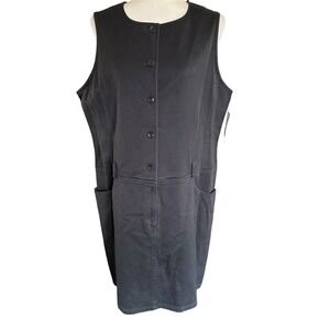 Emanuel Ungaro Women’s Black Denim Dress Sz 16 Button Up Pockets New With Tags